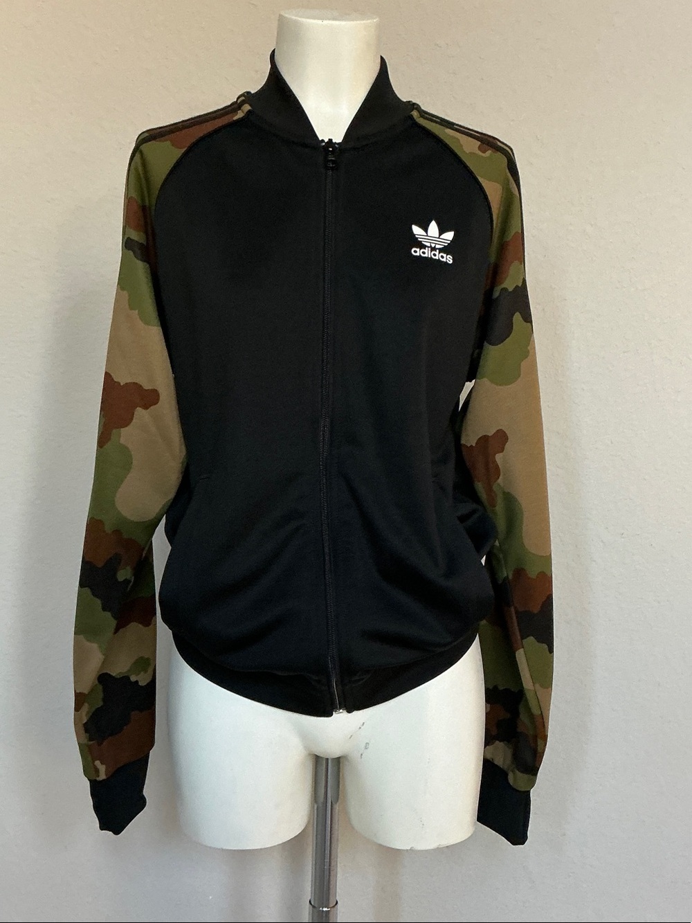 Adidas Black with Camo Sleeves Bomber Jacket
